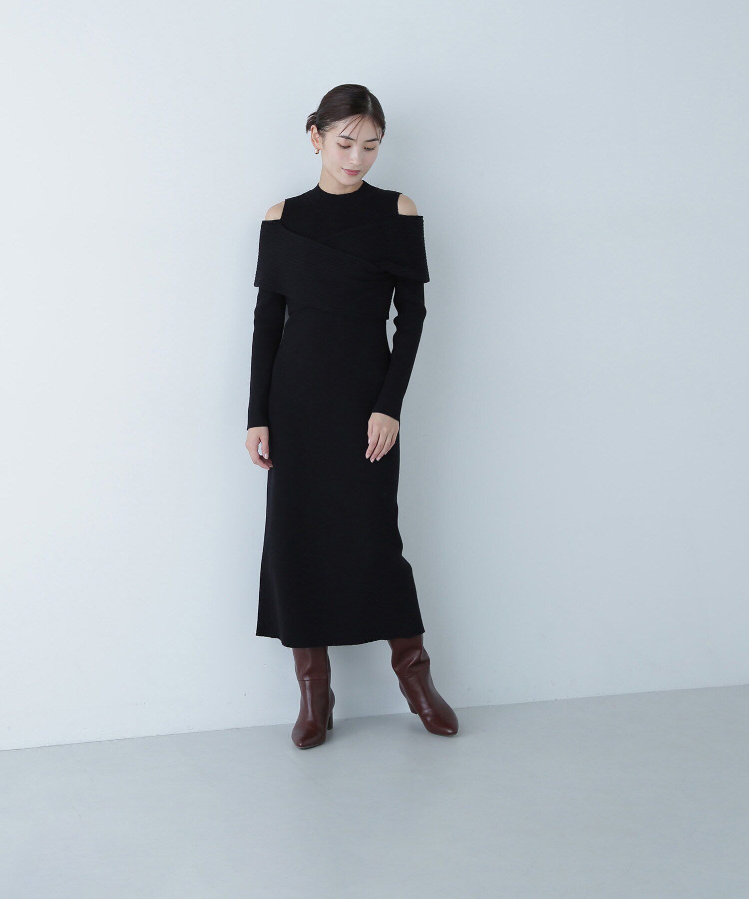  「オフショルレイヤードニットワンピース」|ワンピース|