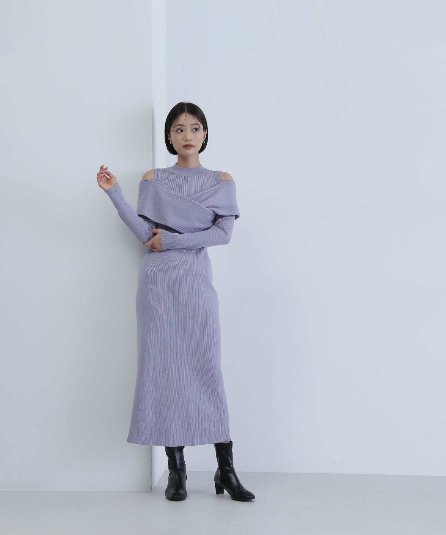  「オフショルレイヤードニットワンピース」|ワンピース|