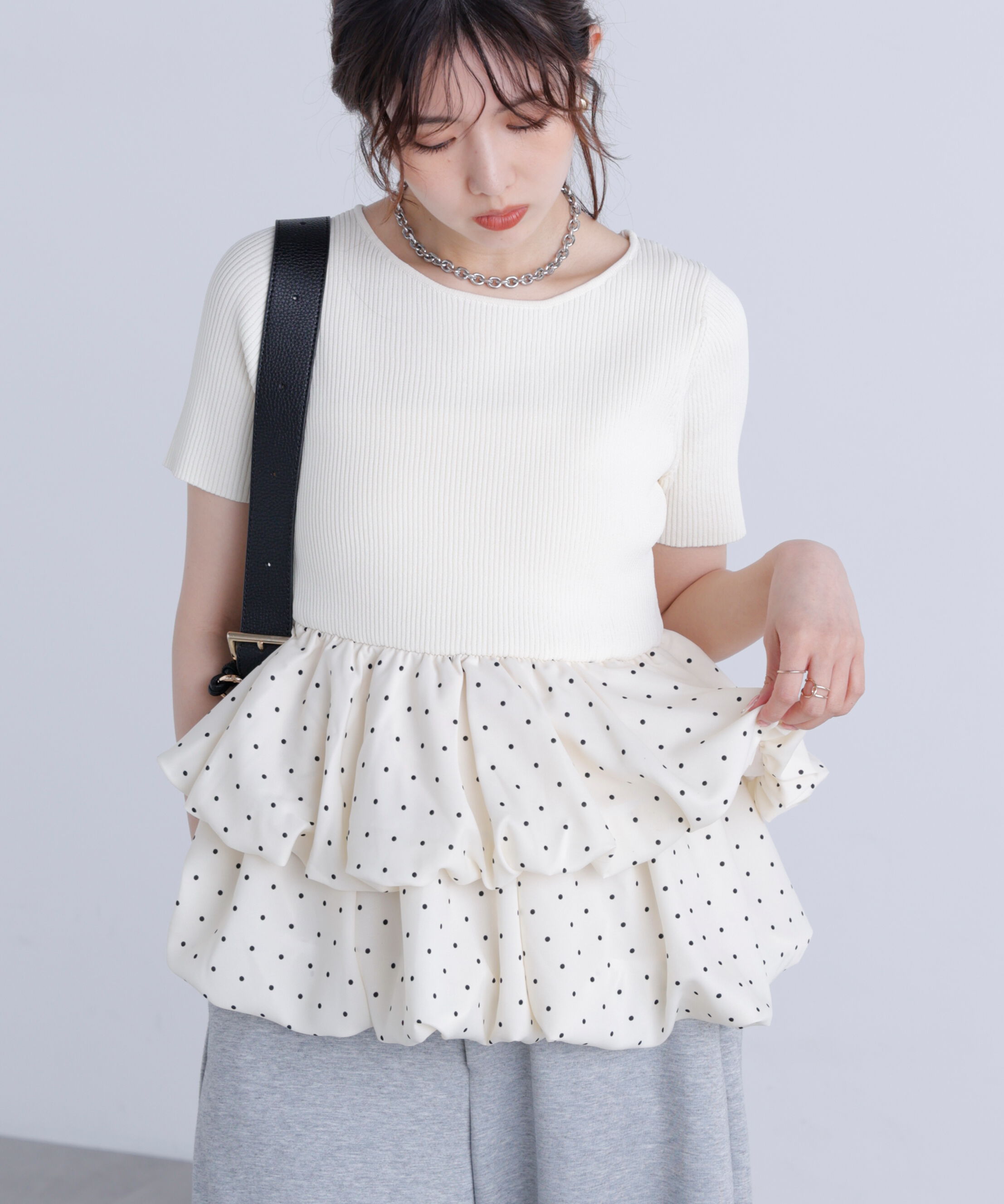  「〈MFM〉ドットバルーンペプラムニット」|ニット・セーター|