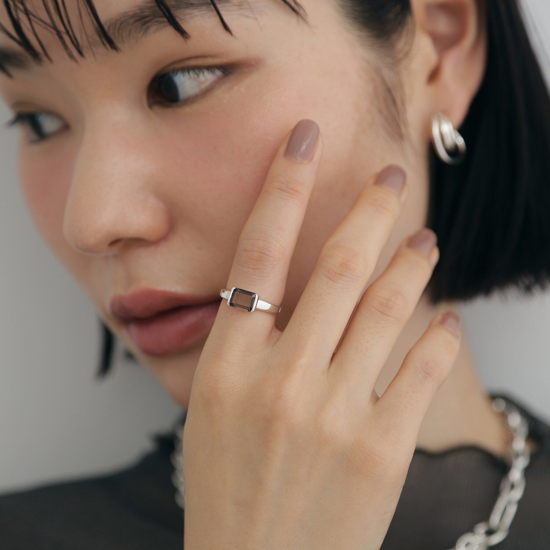 COCOSHNIK ONKITSCH「シルバー スモーキークォーツ コーナーカットリング」|リング|