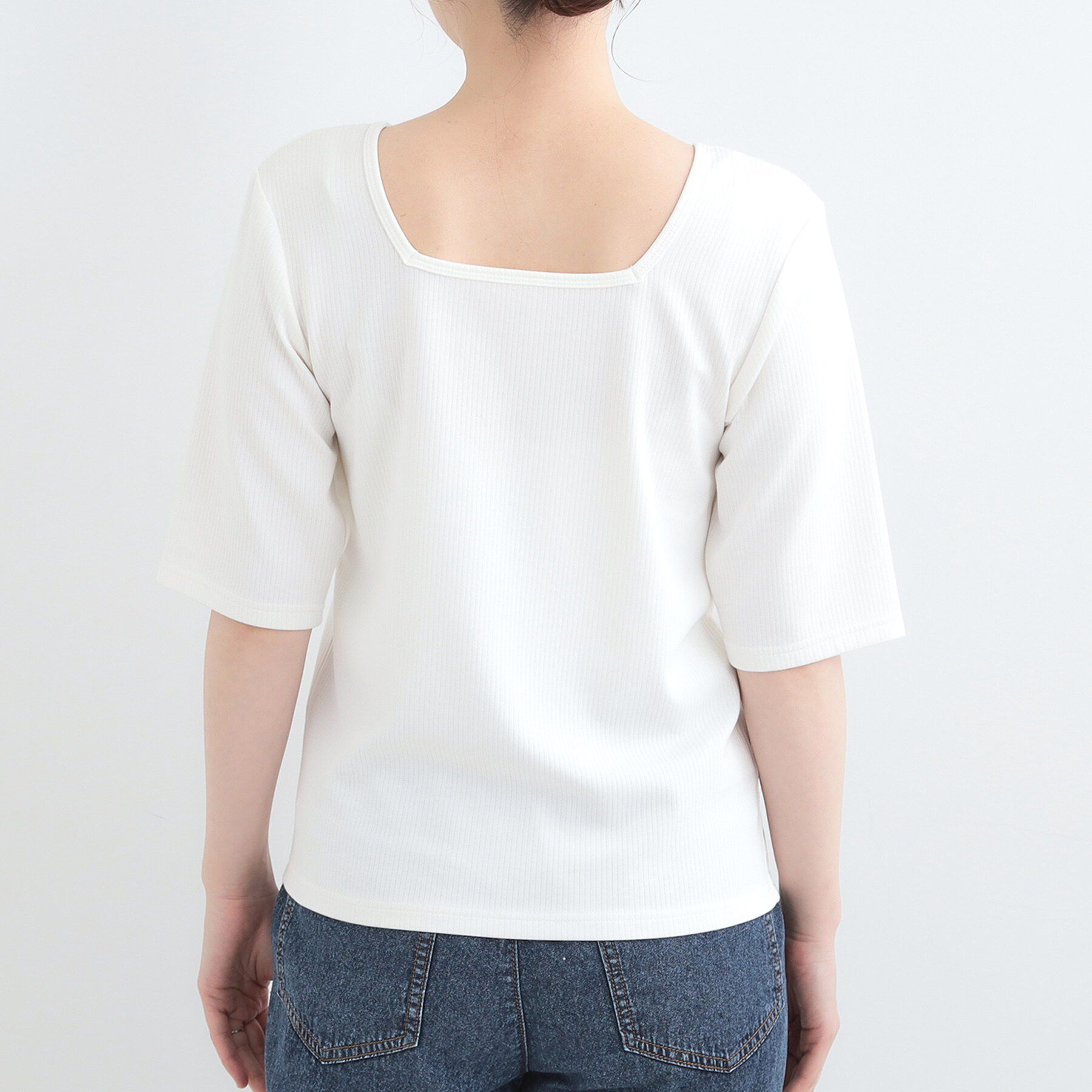 SHOO･LA･RUE「【ネックアソート/洗濯機可】テレコ5分袖トップス」|Tシャツ・カットソー|
