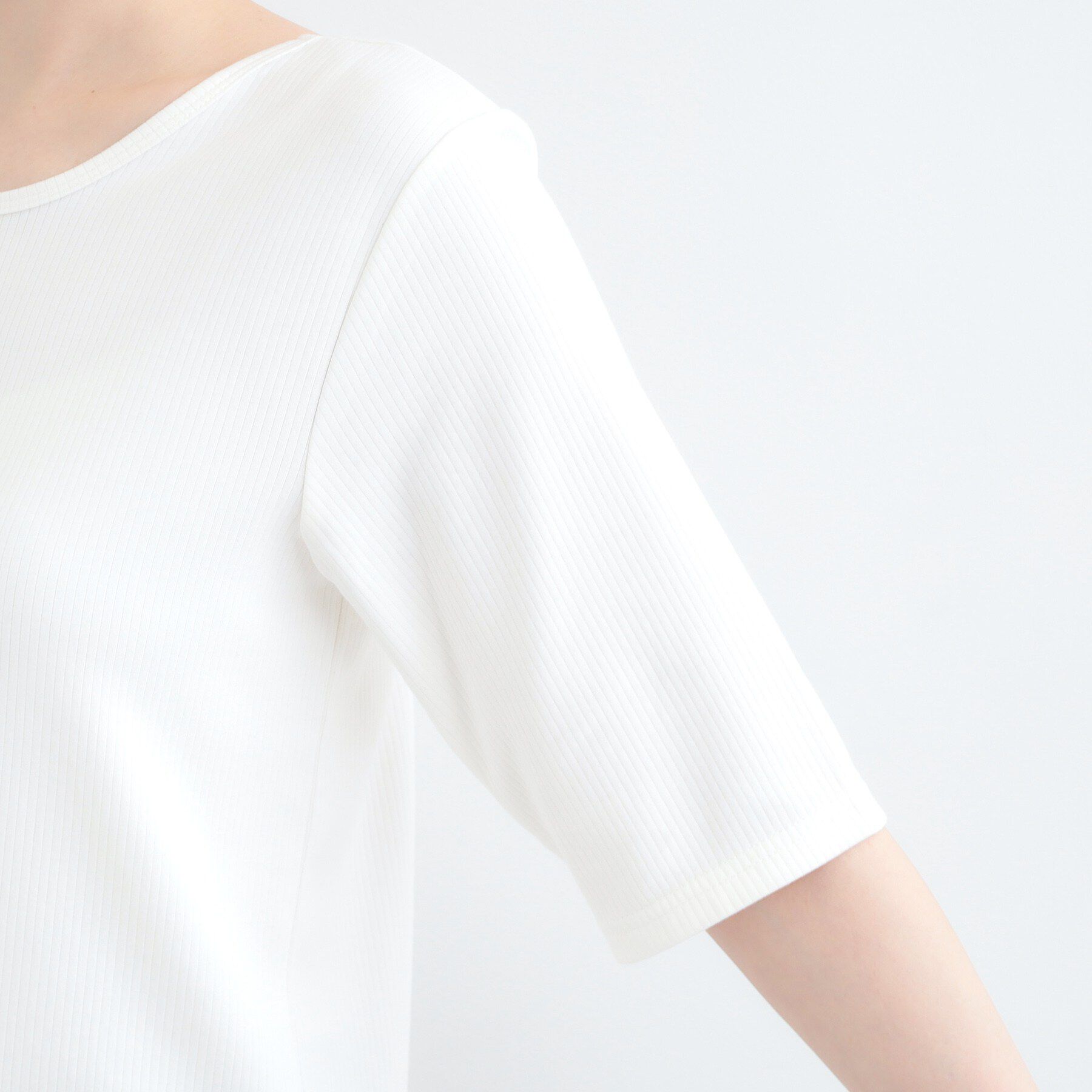 SHOO･LA･RUE「【ネックアソート/洗濯機可】テレコ5分袖トップス」|Tシャツ・カットソー|