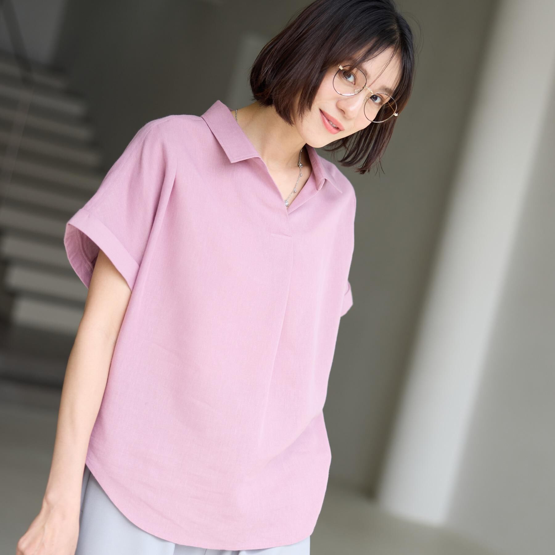 SHOO･LA･RUE「【UV/吸水速乾/抗菌防臭】インせず着られる フレンチリネンスキッパーシャツ」|シャツ・ブラウス|