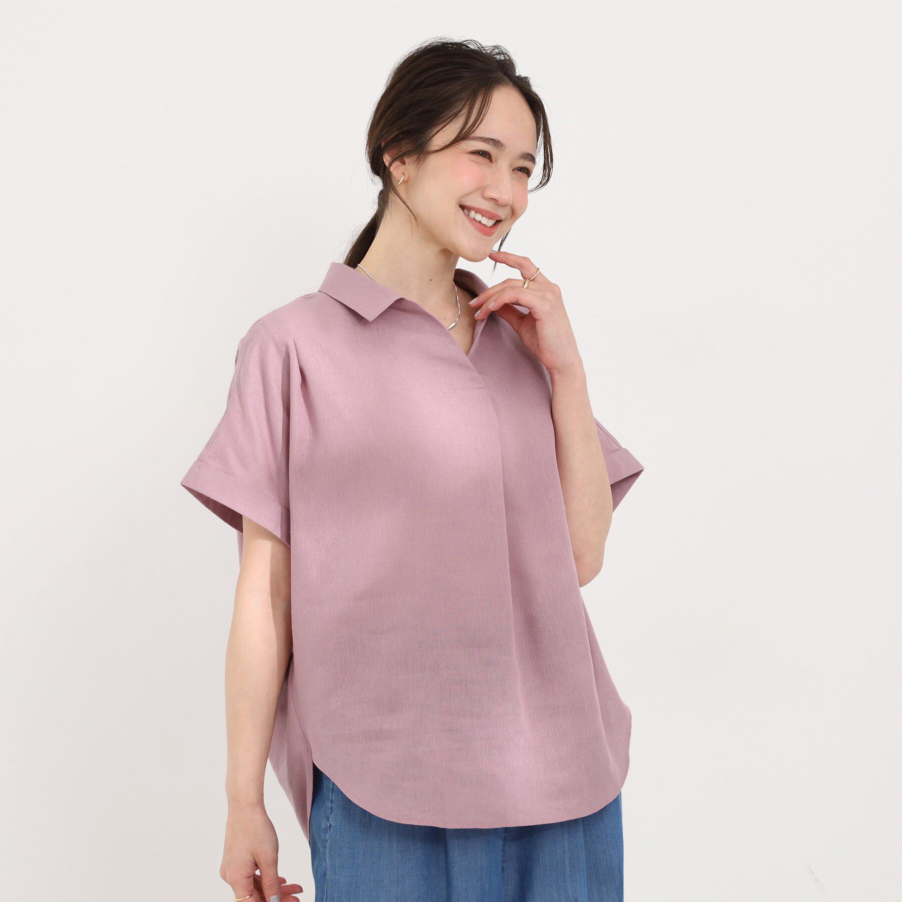 SHOO･LA･RUE「【UV/吸水速乾/抗菌防臭】インせず着られる フレンチリネンスキッパーシャツ」|シャツ・ブラウス|