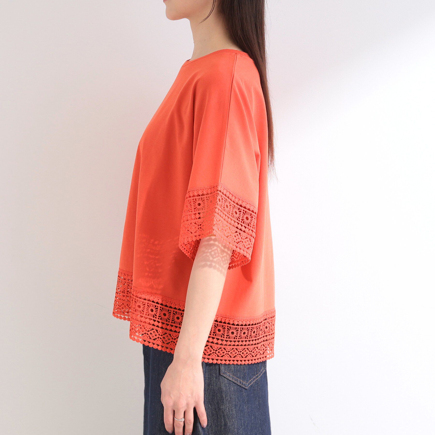 SHOO･LA･RUE「【洗濯機可/体型カバー/S-LL】レース使いがポイント デザインTシャツ」|Tシャツ・カットソー|