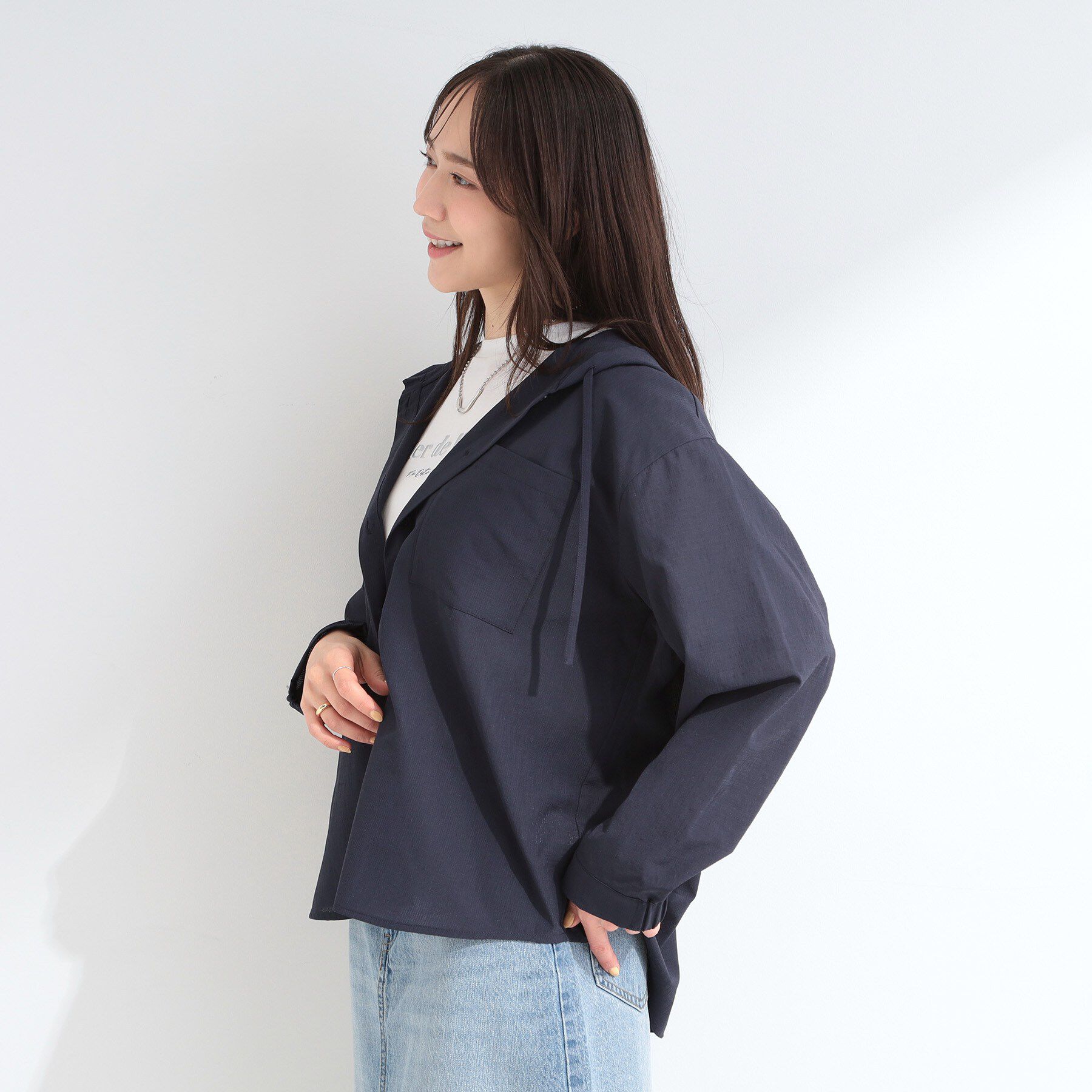 SHOO･LA･RUE「【通気性〇/洗濯機可/S-LL】UVカット機能付き ライトな着心地シャツパーカ」|シャツ・ブラウス|