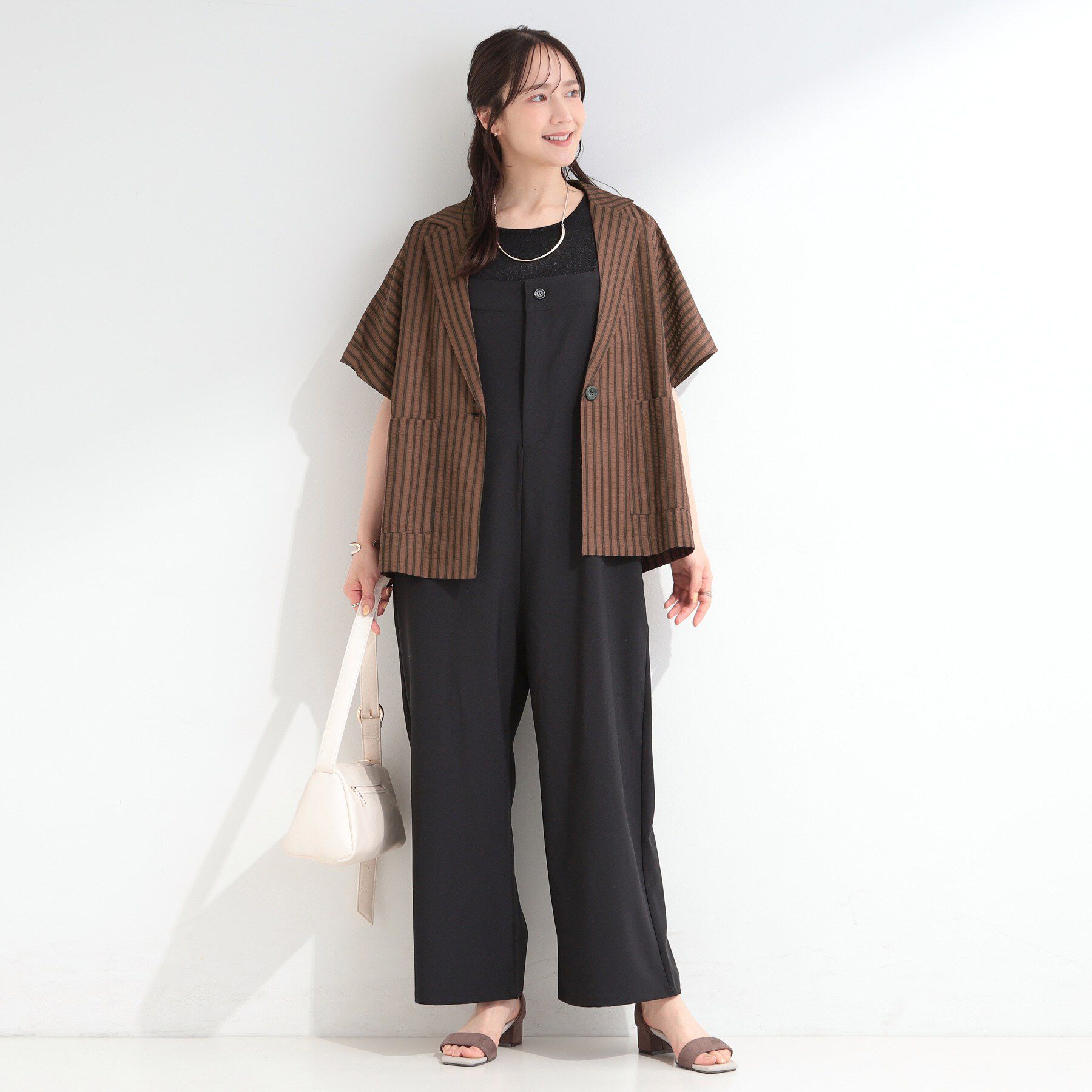 SHOO･LA･RUE「【S-LL/吸水速乾/セットアップ可】羽織るだけで主役になる サッカーストライプシャツジャケット」|テーラードジャケット|