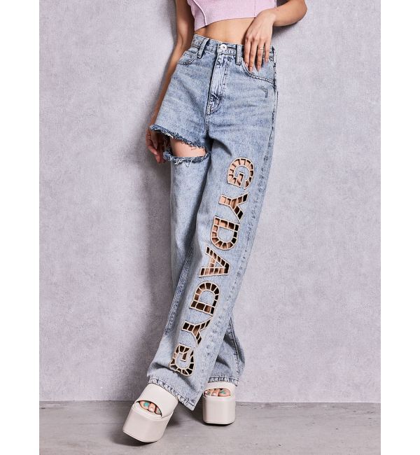 GYDA「ハイウエストGYDA CUT OUT SIDE RIPPEDデニムパンツ」|デニム|