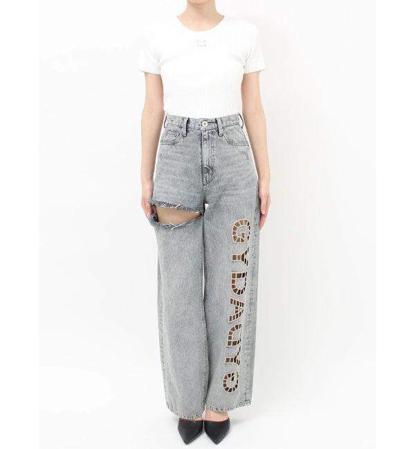 GYDA「ハイウエストGYDA CUT OUT SIDE RIPPEDデニムパンツ」|デニム|