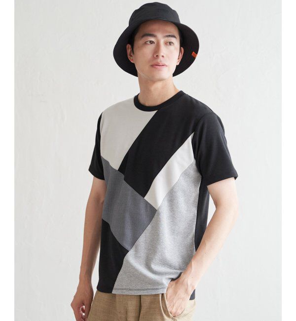 ikka「【親子おそろい】ブロックスポンチ斜め切り替えTシャツ」|Tシャツ・カットソー|
