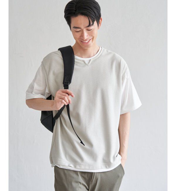 ikka「【接触冷感／吸水速乾】ヘリンボンキーネックフェイクベストTシャツ【親子おそろい】」|Tシャツ・カットソー|