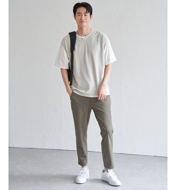 ikka「【接触冷感／吸水速乾】ヘリンボンキーネックフェイクベストTシャツ【親子おそろい】」|Tシャツ・カットソー|