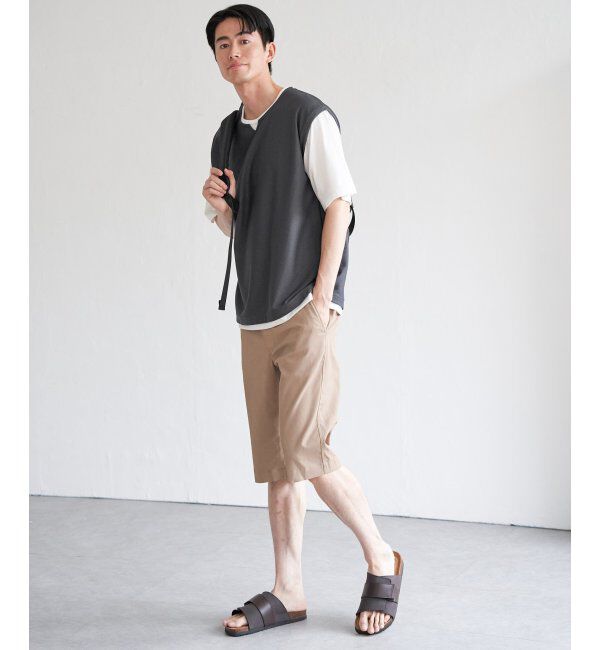 ikka「【接触冷感／吸水速乾】ヘリンボンキーネックフェイクベストTシャツ【親子おそろい】」|Tシャツ・カットソー|