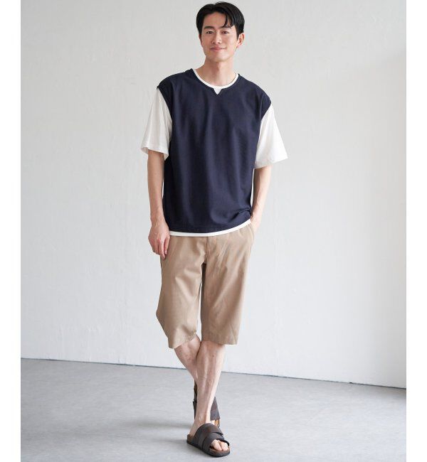 ikka「【接触冷感／吸水速乾】ヘリンボンキーネックフェイクベストTシャツ【親子おそろい】」|Tシャツ・カットソー|