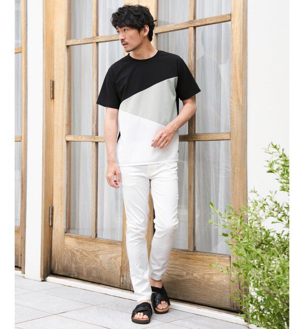 ikka「【接触冷感／吸水速乾】マルチファンクション斜め切り替えTシャツ」|Tシャツ・カットソー|