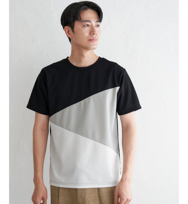 ikka「【接触冷感／吸水速乾】マルチファンクション斜め切り替えTシャツ」|Tシャツ・カットソー|