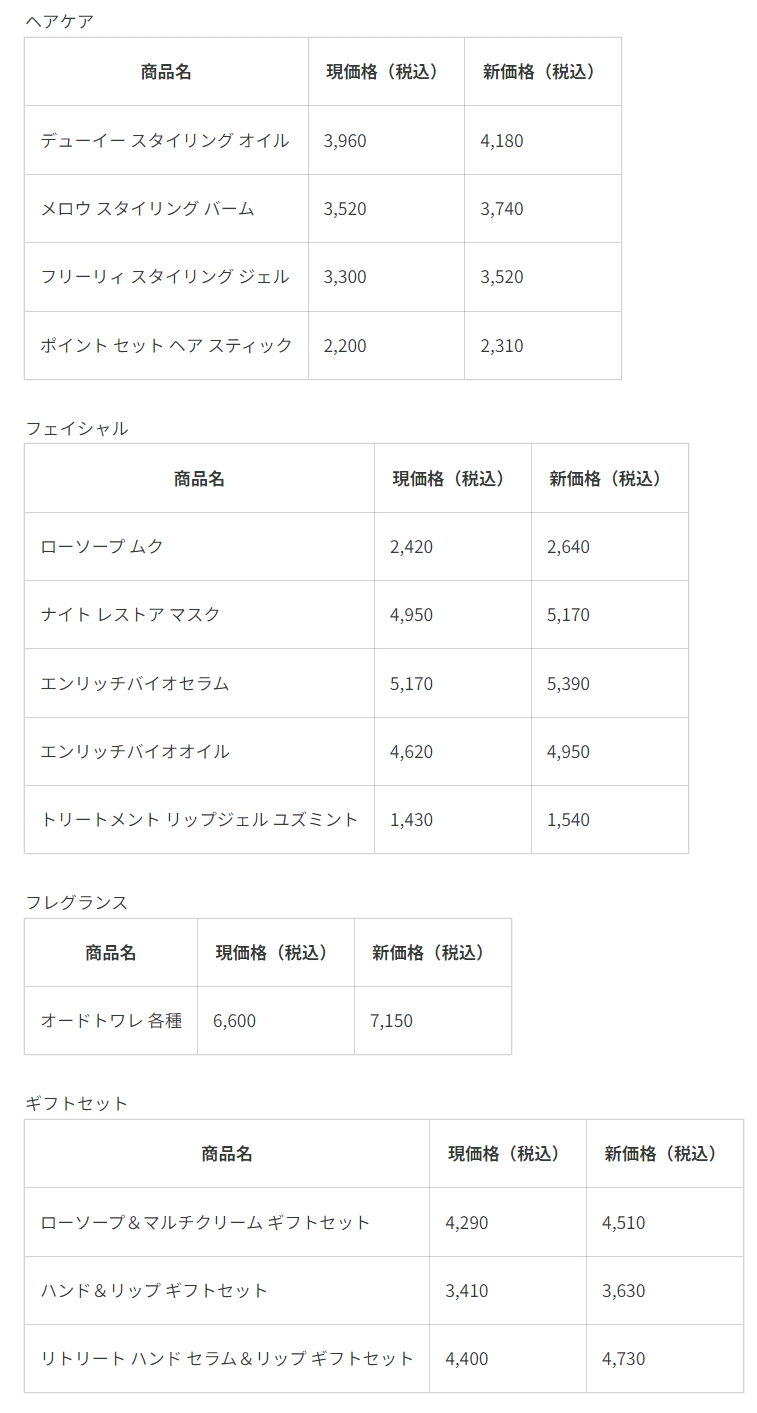 価格改定のお知らせ｜OSAJI / オサジ｜ルミネのファッション通販