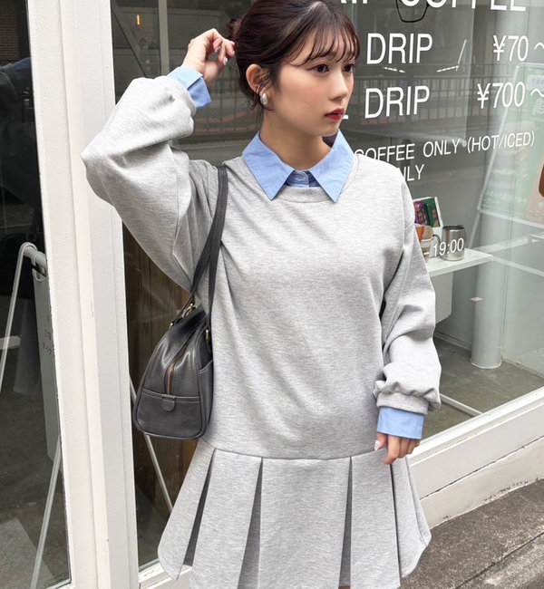 NICE CLAUPドッキングプリーツ半袖ワンピ Nono企画/ドッキングプリーツ