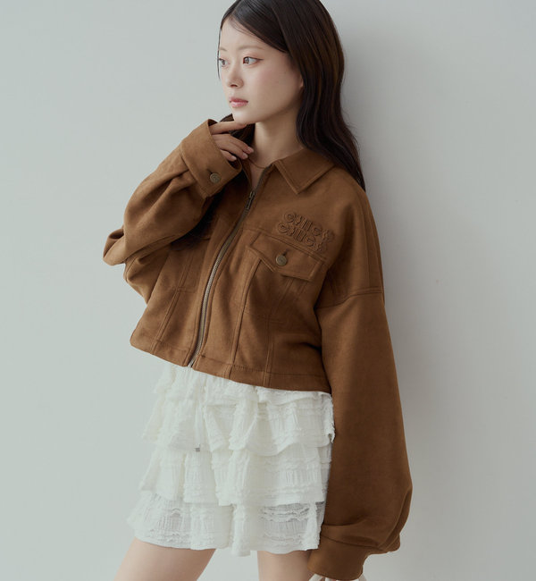 WEB限定/REVIVAL】胸ロゴショート丈スエードジップブルゾン