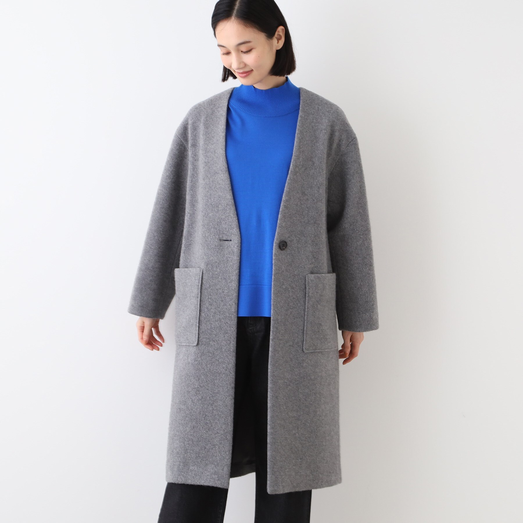 美品✨大きめ✨INDIVI✨ウールアルパカ混ロングコート　82500円　日本製 LENER ロングコート レディース ロング丈 冬 フード 付き