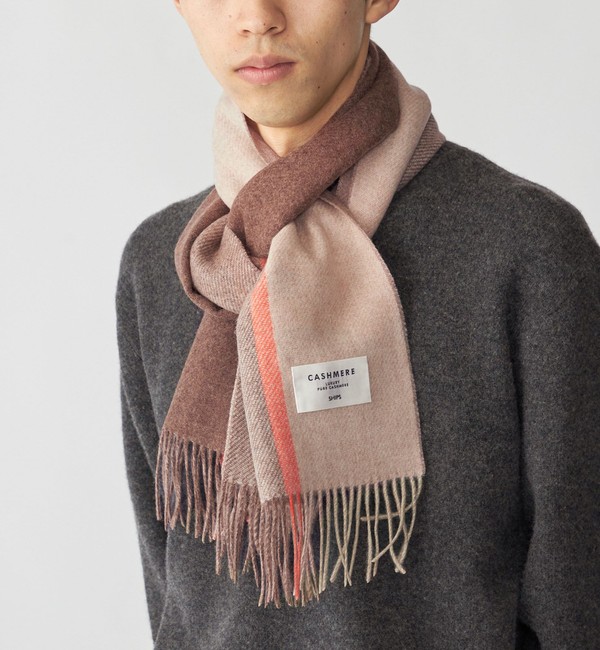 SHIPS シップス パネル カシミヤ ダブルフェイス マフラー シップス SHIPS SHIPS: カシミヤ ダブルフェイス パネル マフラー